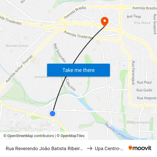 Rua Reverendo João Batista Ribeiro Neto, 76 to Upa Centro-Oeste map