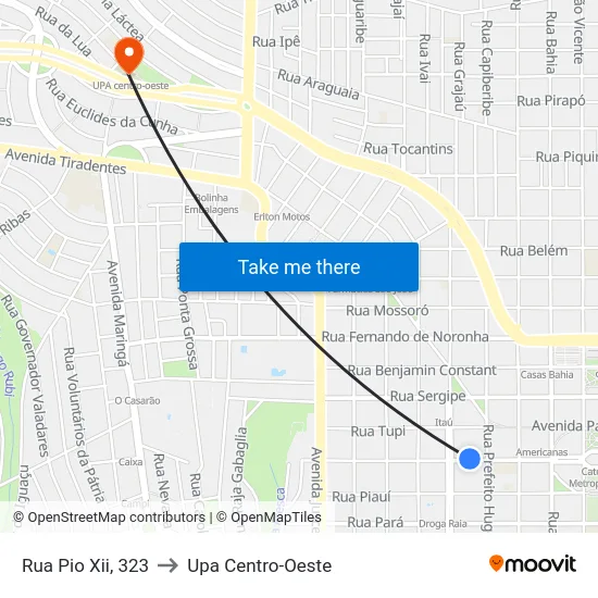Rua Pio Xii, 323 to Upa Centro-Oeste map