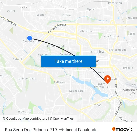 Rua Serra Dos Pirineus, 719 to Inesul-Faculdade map