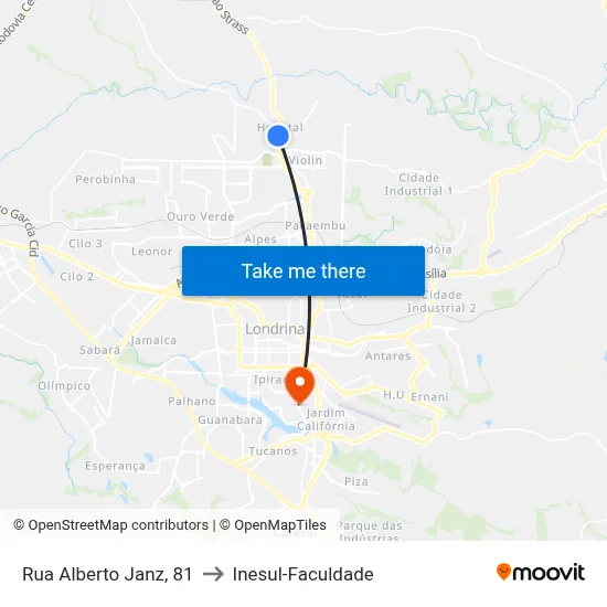 Rua Alberto Janz, 81 to Inesul-Faculdade map
