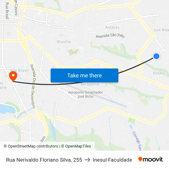 Rua Nerivaldo Floriano Silva, 255 to Inesul-Faculdade map