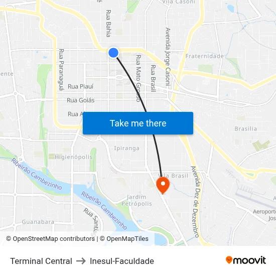Terminal Central to Inesul-Faculdade map