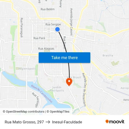 Rua Mato Grosso, 297 to Inesul-Faculdade map