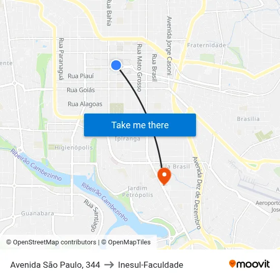 Avenida São Paulo, 344 to Inesul-Faculdade map