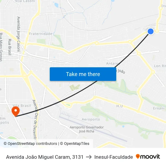Avenida João Miguel Caram, 3131 to Inesul-Faculdade map