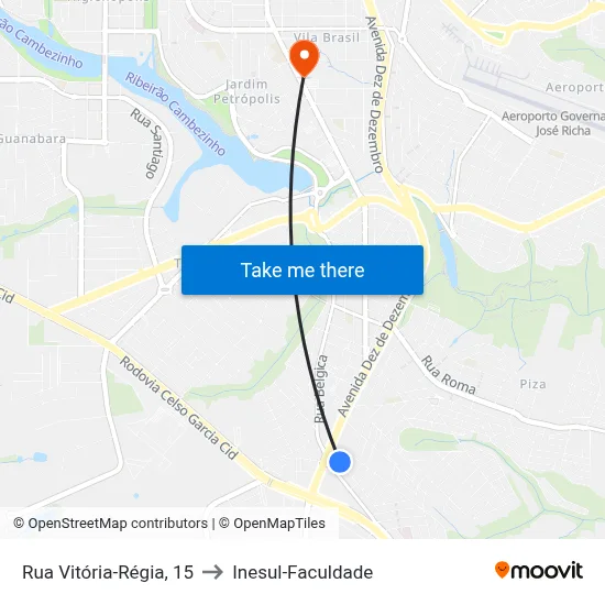 Rua Vitória-Régia, 15 to Inesul-Faculdade map