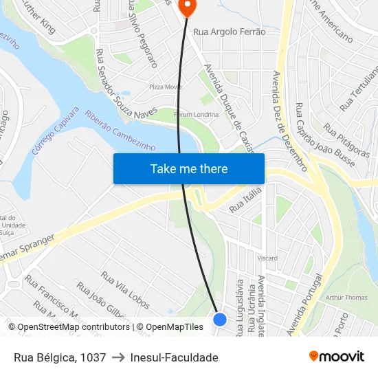 Rua Bélgica, 1037 to Inesul-Faculdade map