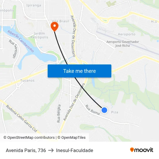 Avenida Paris, 736 to Inesul-Faculdade map