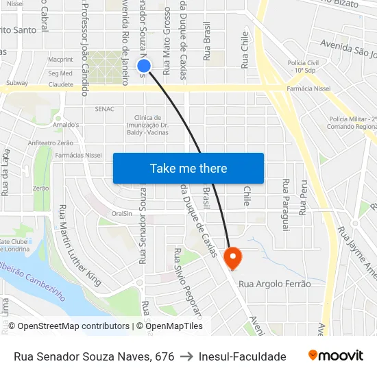 Rua Senador Souza Naves, 676 to Inesul-Faculdade map
