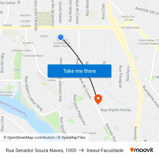 Rua Senador Souza Naves, 1000 to Inesul-Faculdade map