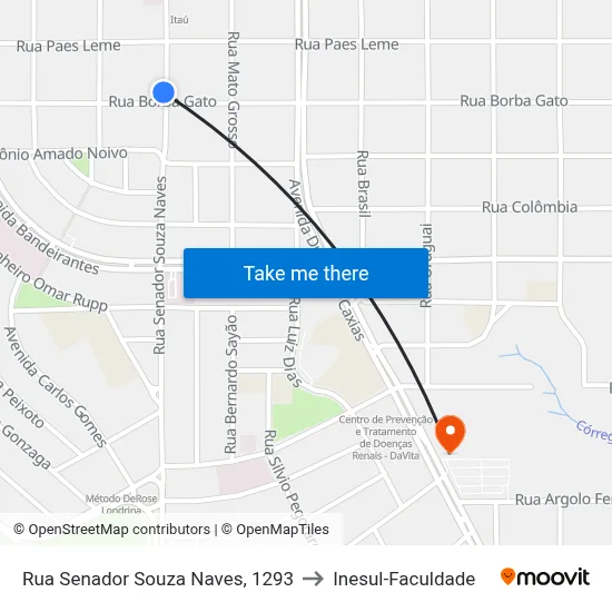 Rua Senador Souza Naves, 1293 to Inesul-Faculdade map