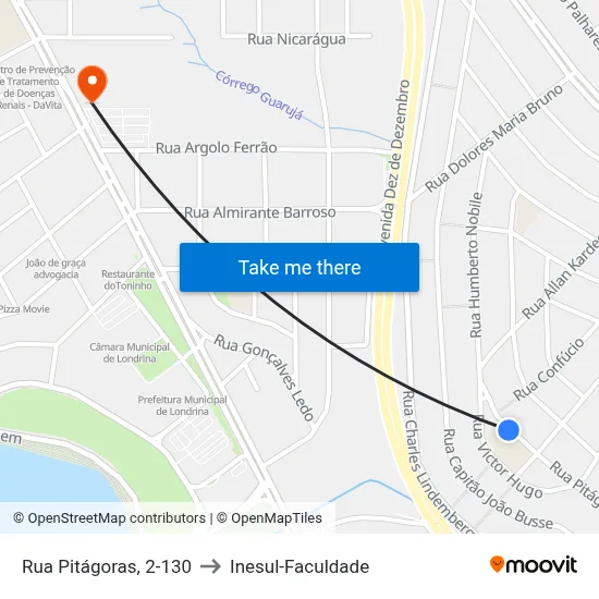 Rua Pitágoras, 2-130 to Inesul-Faculdade map