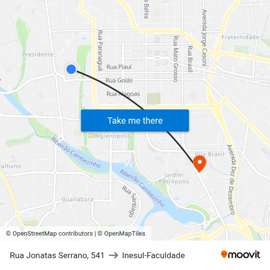 Rua Jonatas Serrano, 541 to Inesul-Faculdade map