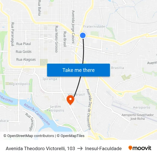 Avenida Theodoro Victorelli, 103 to Inesul-Faculdade map