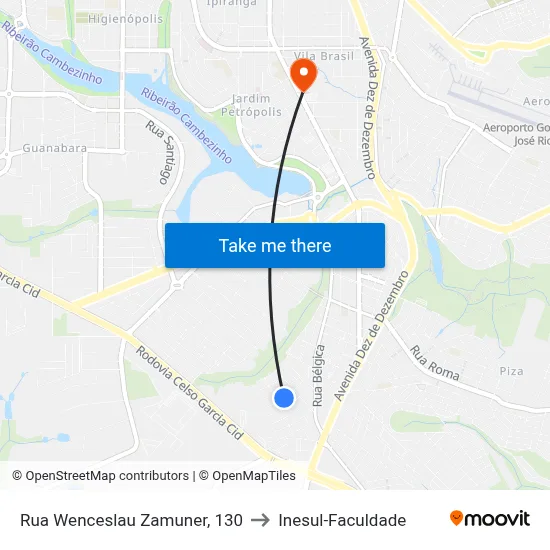 Rua Wenceslau Zamuner, 130 to Inesul-Faculdade map