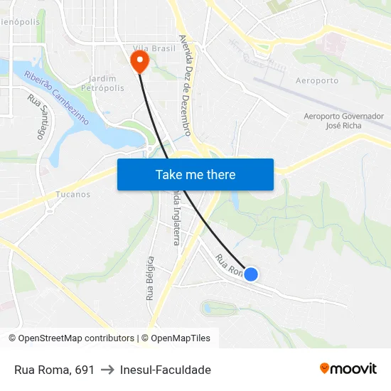 Rua Roma, 691 to Inesul-Faculdade map