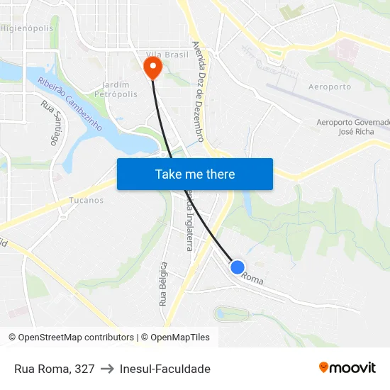 Rua Roma, 327 to Inesul-Faculdade map