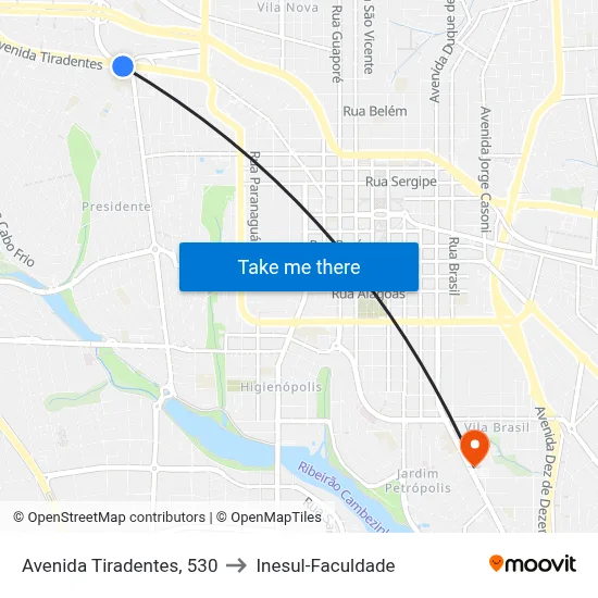 Avenida Tiradentes, 530 to Inesul-Faculdade map