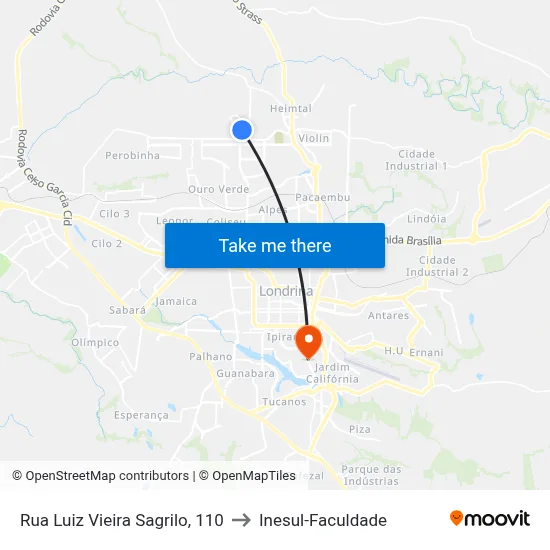 Rua Luiz Vieira Sagrilo, 110 to Inesul-Faculdade map
