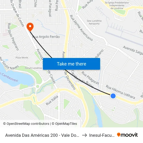 Avenida Das Américas 200 - Vale Do Cambézinho to Inesul-Faculdade map