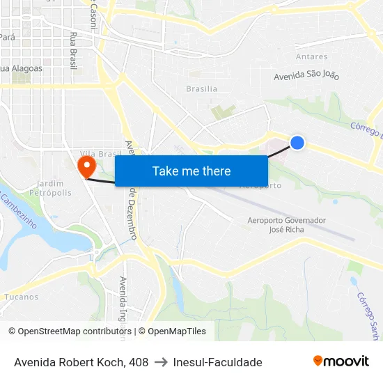 Avenida Robert Koch, 408 to Inesul-Faculdade map