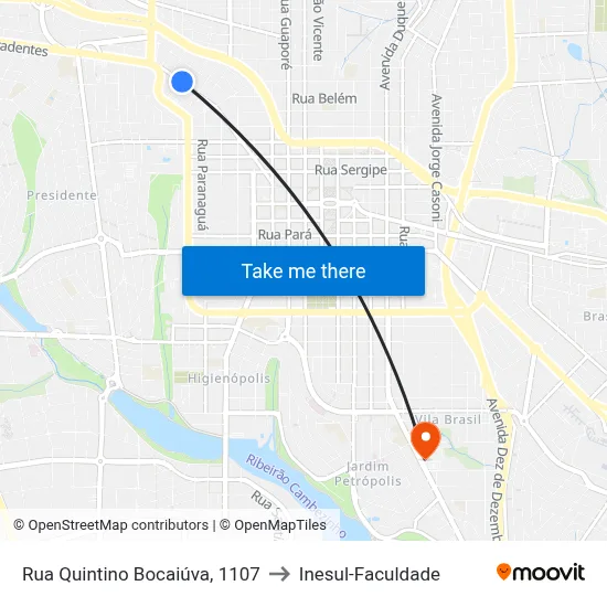 Rua Quintino Bocaiúva, 1107 to Inesul-Faculdade map