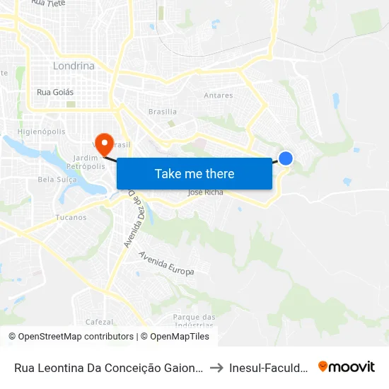 Rua Leontina Da Conceição Gaion, 141 to Inesul-Faculdade map