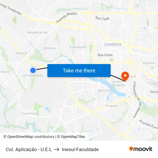 Col. Aplicação - U.E.L to Inesul-Faculdade map