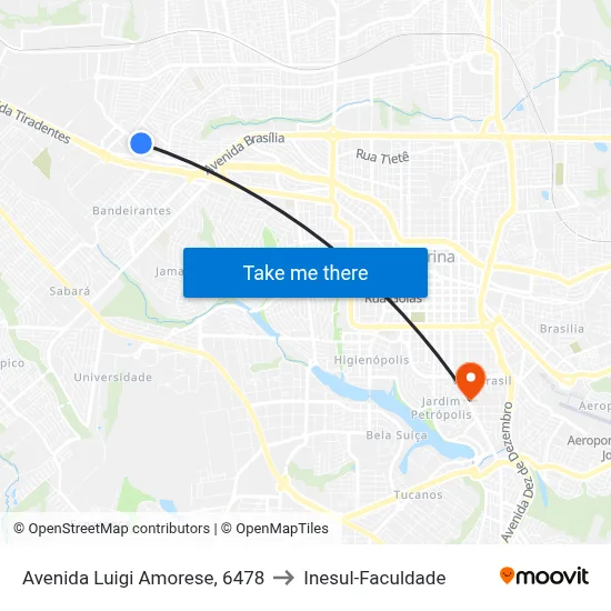 Avenida Luigi Amorese, 6478 to Inesul-Faculdade map