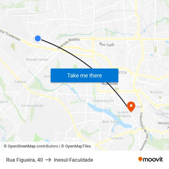 Rua Figueira, 40 to Inesul-Faculdade map