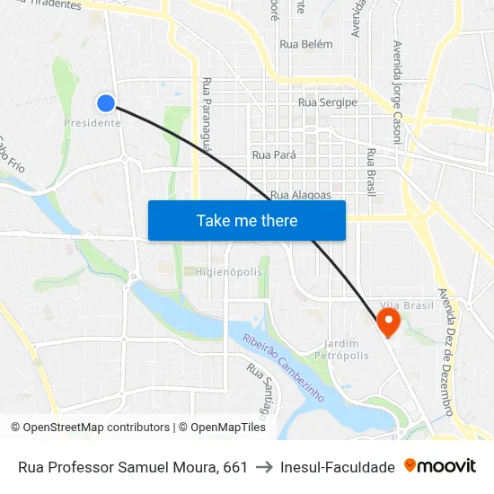 Rua Professor Samuel Moura, 661 to Inesul-Faculdade map