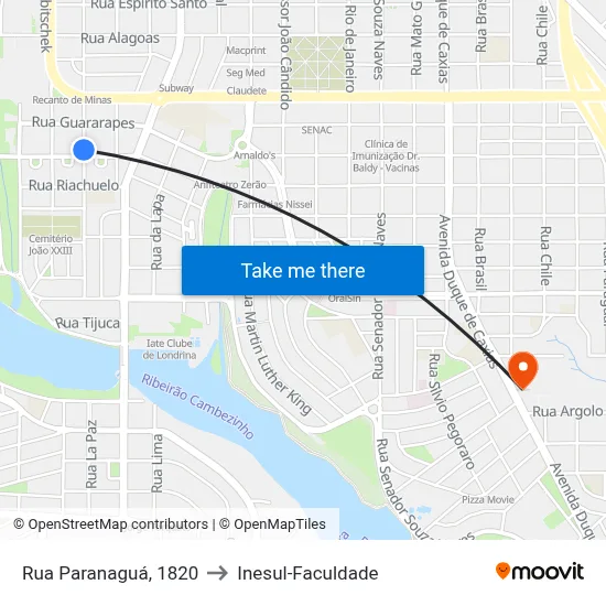 Rua Paranaguá, 1820 to Inesul-Faculdade map