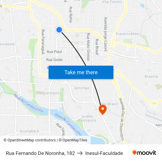 Rua Fernando De Noronha, 182 to Inesul-Faculdade map
