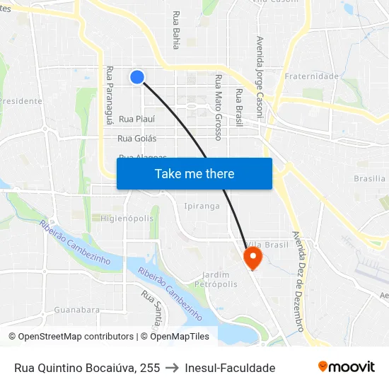 Rua Quintino Bocaiúva, 255 to Inesul-Faculdade map