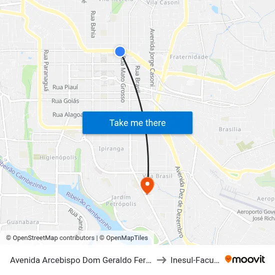 Avenida Arcebispo Dom Geraldo Fernandes, 801 to Inesul-Faculdade map