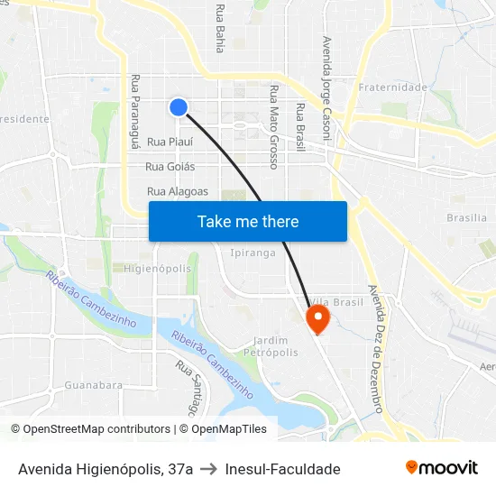 Avenida Higienópolis, 37a to Inesul-Faculdade map