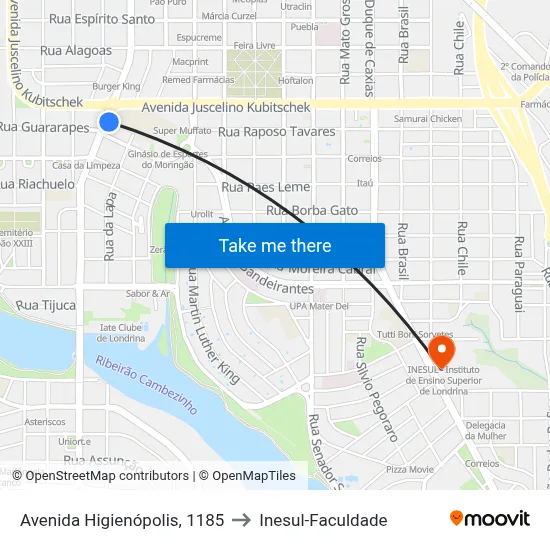 Avenida Higienópolis, 1185 to Inesul-Faculdade map