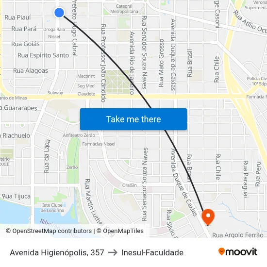 Avenida Higienópolis, 357 to Inesul-Faculdade map