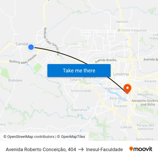 Avenida Roberto Conceição, 404 to Inesul-Faculdade map
