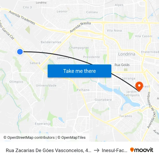 Rua Zacarias De Góes Vasconcelos, 401 - Jardim Silvino to Inesul-Faculdade map