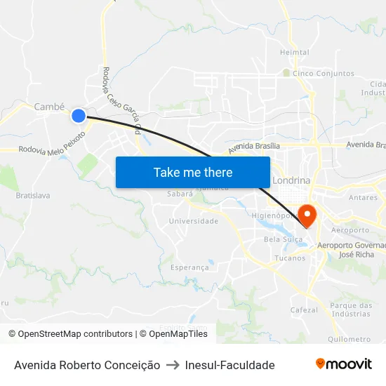 Avenida Roberto Conceição to Inesul-Faculdade map