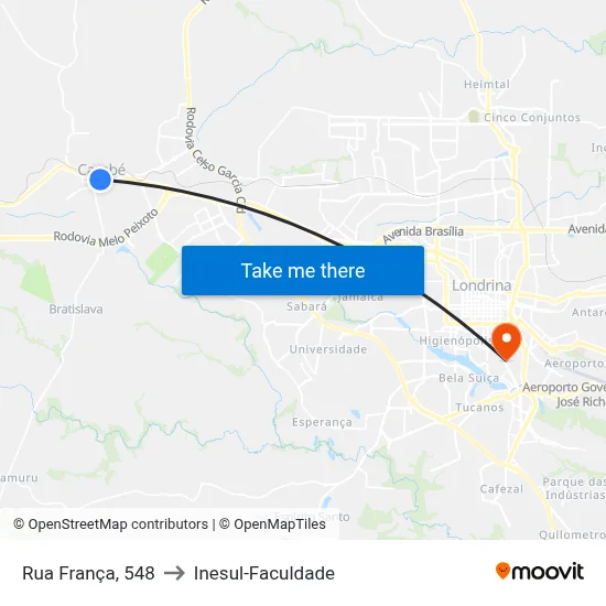 Rua França, 548 to Inesul-Faculdade map