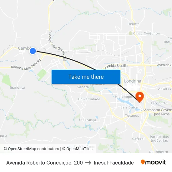 Avenida Roberto Conceição, 200 to Inesul-Faculdade map