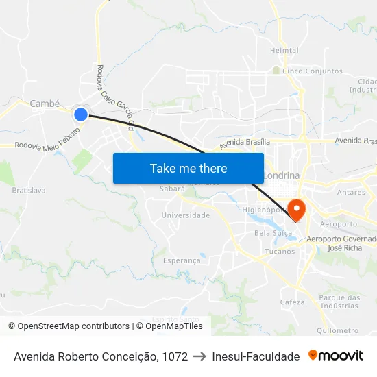 Avenida Roberto Conceição, 1072 to Inesul-Faculdade map