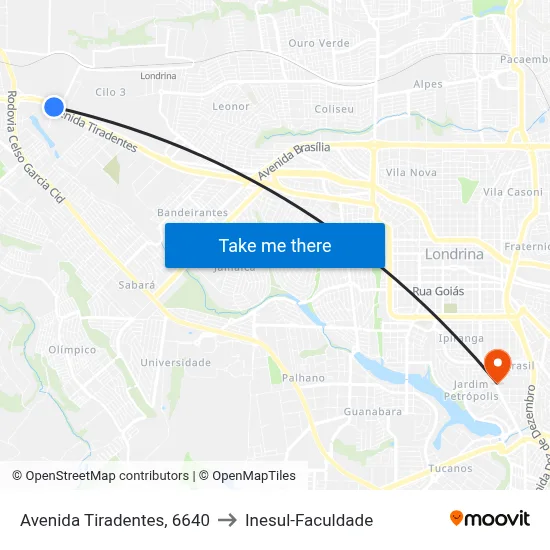 Avenida Tiradentes, 6640 to Inesul-Faculdade map