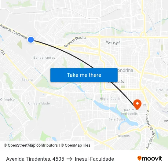 Avenida Tiradentes, 4505 to Inesul-Faculdade map