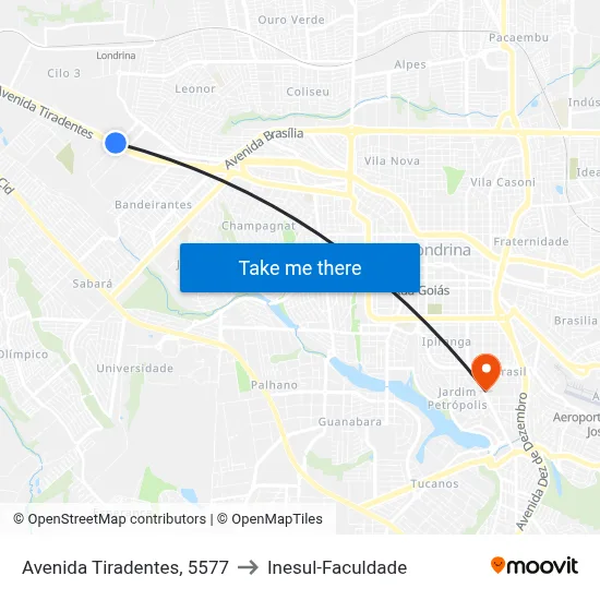 Avenida Tiradentes, 5577 to Inesul-Faculdade map