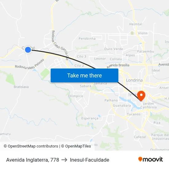 Avenida Inglaterra, 778 to Inesul-Faculdade map