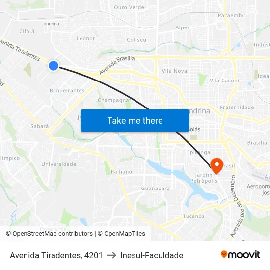 Avenida Tiradentes, 4201 to Inesul-Faculdade map