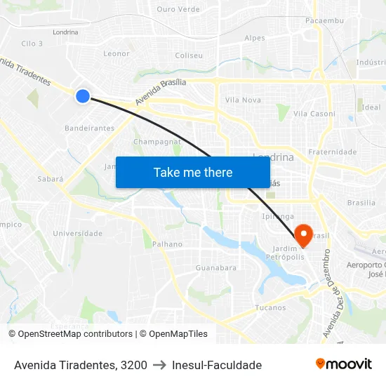 Avenida Tiradentes, 3200 to Inesul-Faculdade map